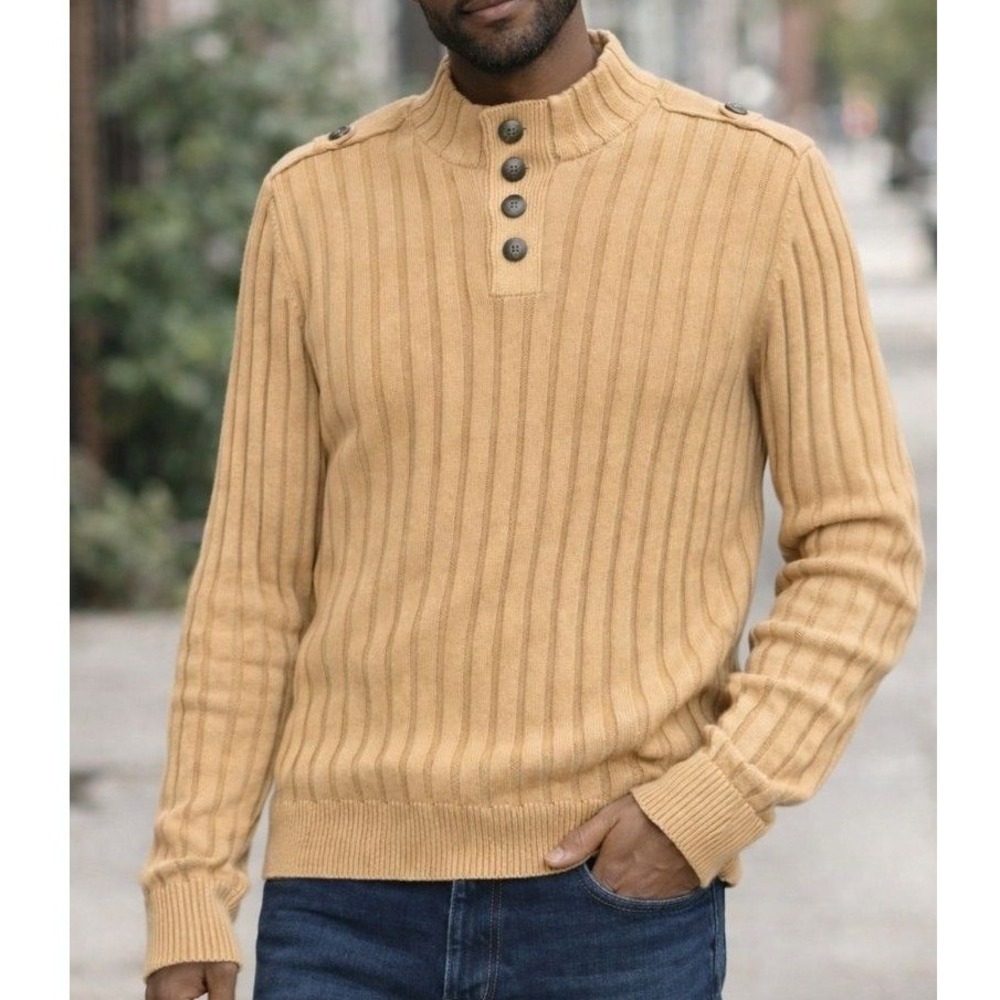 BAGAZIO Mens Sweater 3XL Camel Tan Ribbed Mock Neck Classic Business Casual